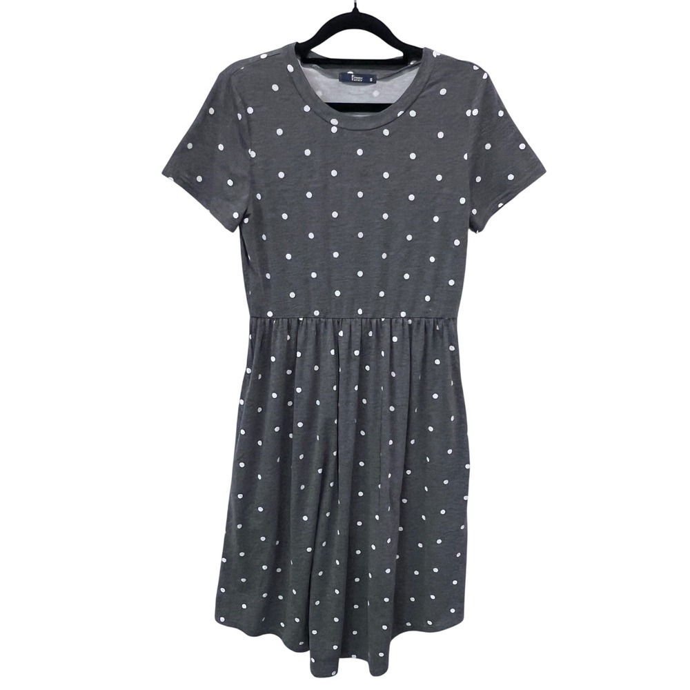 Simier Fariry Womens Grey Polka Dot Short Sleeve Pocket Fit Flare‎ Dress Small